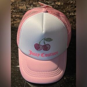 Juicy Couture Pink and White Mesh Cap with CHERRIES 🍒 snap adjustable